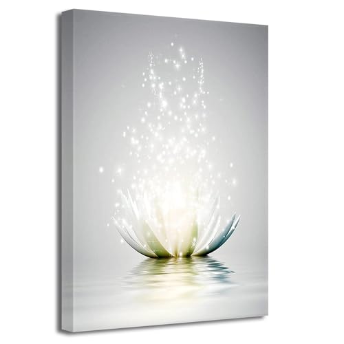 LZIMU Zen Bild auf Leinwand weiße Lotusblume Blüte im Wasser Kunstdrucke Wanddekoration Gerahmt graues Bilder für Yoga Spa Meditation spirituelle Raumdekoration(3, 60x90cm) von LZIMU