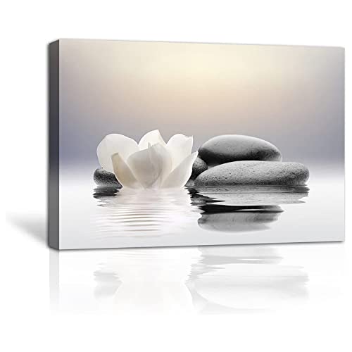 LZIMU Zen Bild auf Leinwand Lotusblumen und Steine Spa Kunstdrucke für Yoga Meditationsraum Dekor MalGerahmt(60x90cm) von LZIMU