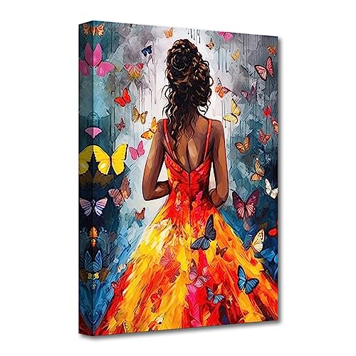 LZIMU abstrakte Mädchen Leinwand Wandbilder Aquarell tanzendes Mädchen und Schmetterling Kunstdruck Gemälde für Mädchen Raumdekoration (Mädchen-1,(40.00 x 50.00 cms)) von LZIMU