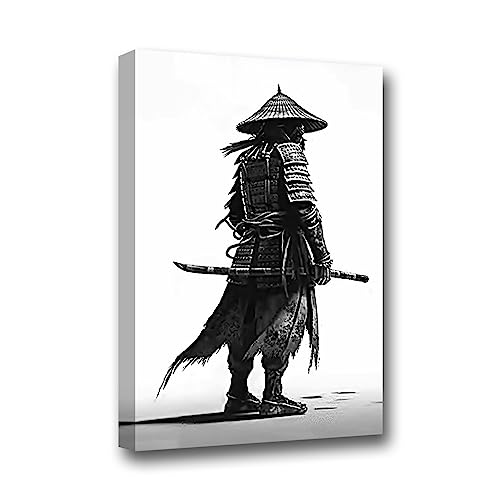 LZIMU japanische Samurai Leinwand Wanddrucke schwarz weiße Krieger Figurenmalerei Bushido Poster für Jungen und Teenager Raumdekoration (Samurai 1,(40.00 x 60.00 cms)) von LZIMU