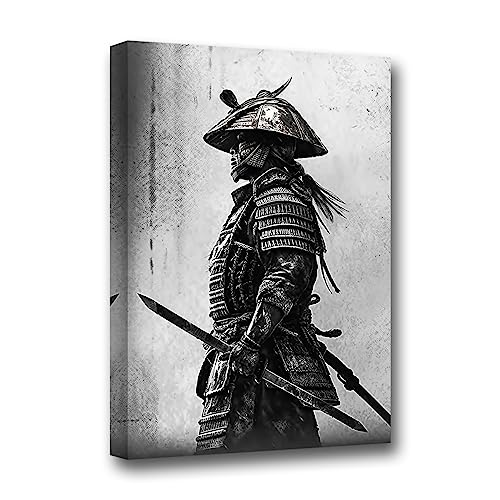 LZIMU japanische Samurai Leinwand Wanddrucke schwarz weiße Krieger Figurenmalerei Bushido Poster für Jungen und Teenager Raumdekoration (Samurai 2,(40.00 x 60.00 cms)) von LZIMU