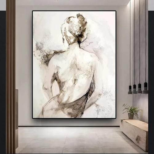 LZJAGXX Abstrakte Leinwand-Wandkunst, Mädchen, Frau, sexy, nackter Rücken, Gemälde, Schwarz-Weiß-Bild, Poster und Drucke für Wohnzimmer-Dekor, 70 x 100 cm, rahmenlos von LZJAGXX