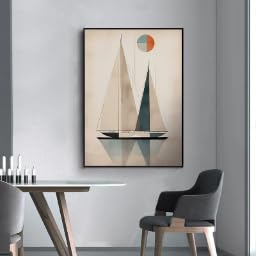 LZJAGXX Abstraktes Boot mit Sonnenkunst-Posterdrucken, Segel-Boho-Leinwandgemälde aus der Mitte des Jahrhunderts für Wohnzimmer, Heimdekoration, Cuadros (60 x 90 cm/rahmenlos) von LZJAGXX