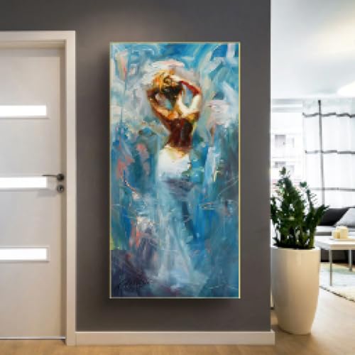 LZJAGXX Blaue Figur Rückseite Gemälde auf Leinwand Poster Drucke Abstrakte Frauen Wandkunst Bilder für Wohnzimmer Home Cuadros Dekor 50x100cm Rahmenlos von LZJAGXX