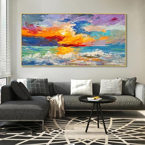 LZJAGXX Farbenfrohe abstrakte Ölgemälde auf Leinwand, Kunstdruck, Poster und Drucke, moderne Graffiti-Kunstbilder für Schlafzimmerdekor, 50 x 100 cm, rahmenlos von LZJAGXX