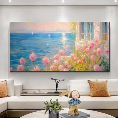 LZJAGXX Großformatiges Landschaftsgemälde auf Leinwand, modernes Wandbild, abstrakte rosa Rosenkunst, schönes Landschaftsdruckplakat, Raumdekoration (20 x 40 cm/Innenrahmen) von LZJAGXX