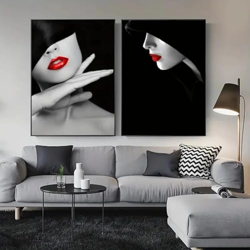 LZJAGXX Leinwanddruck, Poster, rote Lippen, Frau, Schwarz-Weiß-Kunstgemälde, moderne Wandkunst, Posterdrucke für Wohnzimmer, dekorativ, 60 x 90 cm x 2, ungerahmt LZJAGXX Leinwanddruck, Poster, rote Lippen, Frau, Schwarz-Weiß-Kunstgemälde, moderne Wandkunst, Posterdrucke für Wohnzimmer, dekorativ, 60 x 90 cm x 2, ungerahmt von LZJAGXX