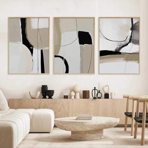 LZJAGXX Minimalistische Linien Poster Wandkunst Abstrakt Beige Schwarz Leinwand Gemälde Poster Drucke Home Schlafzimmer Wohnzimmer Dekor 70x100cmx3 Rahmen von LZJAGXX
