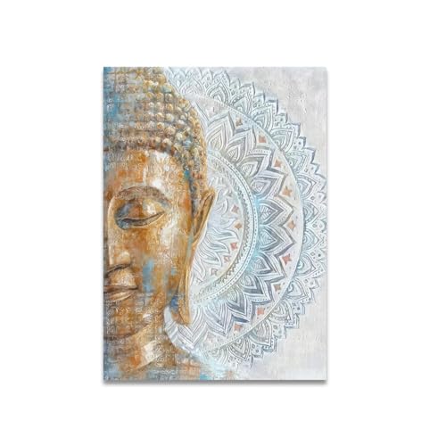 LZJAGXX Moderne Buddha-Leinwandgemälde, blaue Blütenblüten-Poster, Buddhismus-Kunstbilder für Schlafzimmer, Wohnzimmer, Heimdekoration, 40 x 60 cm, ungerahmt von LZJAGXX