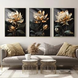 LZJAGXX Modernes Leinwandgemälde, Schwarz-Gold-Blumen, Poster, Kunstwerk, Wandkunst, Bilder für Wohnzimmer, Gang, Heimdekoration (20 x 30 cm x 3/rahmenlos) von LZJAGXX