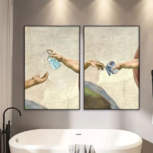 LZJAGXX Retro-Hand- und Toilettenpapier-Bild, Leinwandgemälde, lustige Posterdrucke für Waschraum, Badezimmer, Wohnzimmer, Wandkunst, Heimdekoration, 50 x 70 cm x 2 Innenrahmen von LZJAGXX