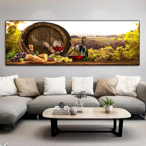 LZJAGXX Rotweinglas, Trauben und Fass, Leinwandgemälde, Landschaftsplakate und -drucke, Wandkunst, Bilder, Esszimmer, Wohnkultur, 50 x 150 cm, rahmenlos LZJAGXX Rotweinglas, Trauben und Fass, Leinwandgemälde, Landschaftsplakate und -drucke, Wandkunst, Bilder, Esszimmer, Wohnkultur, 50 x 150 cm, rahmenlos von LZJAGXX