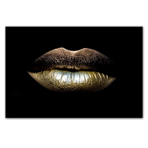 LZJAGXX Sexy goldene Lippen, Leinwandgemälde, moderne Schwarz-Weiß-Wandkunst, Leinwanddrucke, abstrakte Pop-Art-Wandbilder, Heimdekoration, 60 x 90 cm, rahmenlos von LZJAGXX