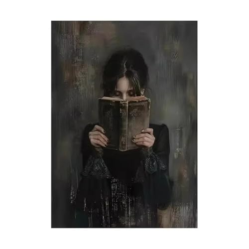 LZJAGXX Woman Reading Bookish Wall Art Picture Print on Canvas Dark Academia Decor Librariancore Poster Moody Reading Nook Painting 30x40cm Unframed von LZJAGXX