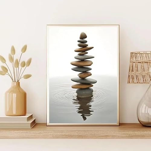 LZJAGXX Zen-Stein-Poster, Strandszene, Leinwandbild, Druck, schwarz-weiß, Wandkunst, minimalistisch, balancierende Felsen, Heimdekoration, Wandbild (50 x 70 cm/Innenrahmen) von LZJAGXX