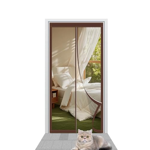 Fliegengitter Balkontür Magnet 73 x 196 cm mit Selbstklebendes Klettband Fliegengitter für Fenster Kinderleichte Klebemontage für Holz/Aluminium Türen Und Balkon, Braun von LZJD