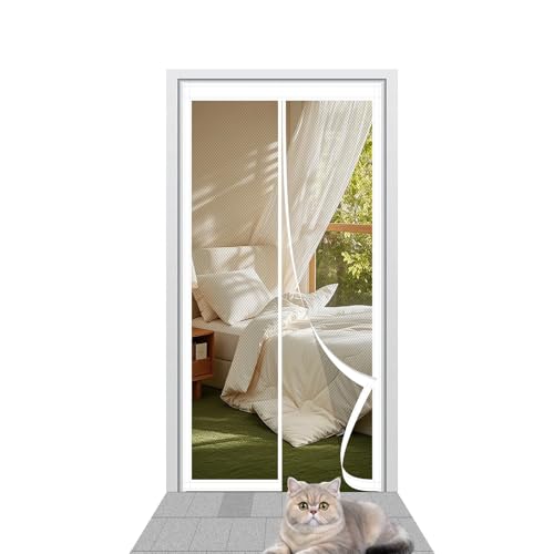 Fliegengitter Balkontür Magnet 77 x 184 cm mit Selbstklebendes Klettband Fliegengitter für Fenster Kinderleichte Klebemontage für Holz/Aluminium Türen Und Balkon, Weiß von LZJD