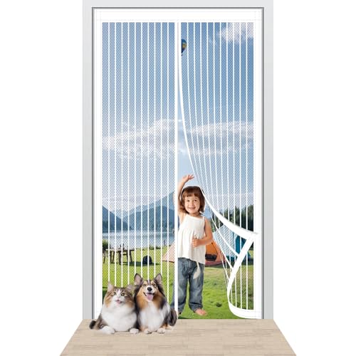Fliegengitter Balkontür Magnet 82 x 207 cm Stärkere Magneten Insektenschutz Vorhang Ohne Bohren Einfache Installation für Holz/Aluminium Türen Und Balkon, Weiß von LZJD