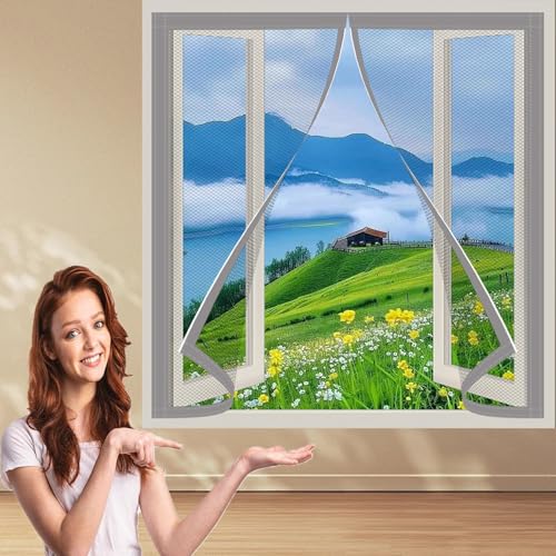 Fliegennetz Fenster 112 x 115 cm mit Selbstklebendes Klettband Magnet Insektenschutz Ohne Bohren Schützen Die Familie vor Insekten, Grau Fliegennetz Fenster 112 x 115 cm mit Selbstklebendes Klettband Magnet Insektenschutz Ohne Bohren Schützen Die Familie vor Insekten, Grau von LZJD