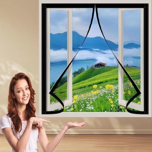 Fliegennetz Fenster 76 x 120 cm mit Selbstklebendes Klettband Magnet Insektenschutz Ohne Bohren Schützen Die Familie vor Insekten, Schwarz von LZJD