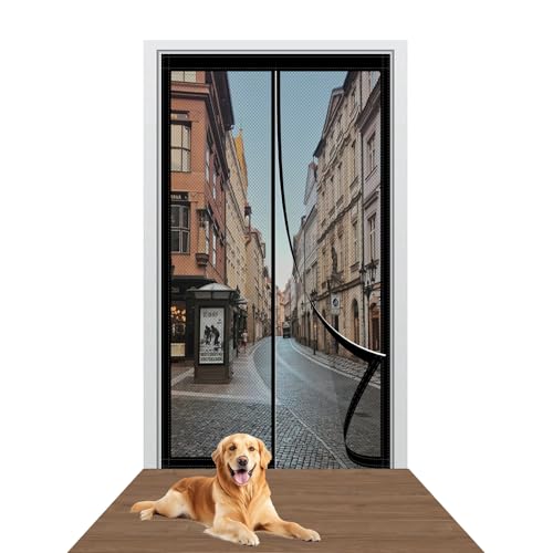 Insektenschutz Magnetvorhang 78 x 223 cm Stärkere Magneten Fliegengitter für Fenster Ohne Bohren Einfache Installation für Holz/Aluminium Türen Und Balkon, Schwarz von LZJD