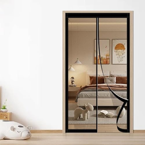 Magnet Fliegengitter Balkontür 99 x 233 cm Stärkere Magneten Fliegenvorhang Terrassentür Ohne Bohren Einfache Installation für Holz/Aluminium Türen Und Balkon, Schwarz von LZJD