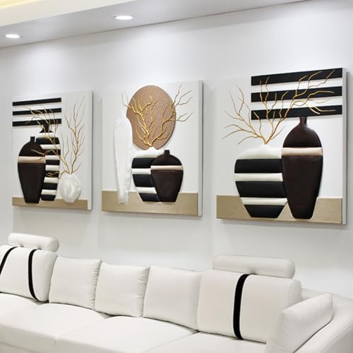 LZJDHKJ 3PCS Wandbilder PU Wohnzimmer Modern Abstrakt Wand Deko 3D Reliefmalerei Groß Wanddeko Wohnzimmer Schlafzimmer,XL,B von LZJDHKJ
