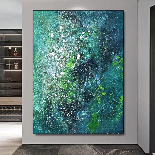 LZJDHKJ Ölbilder Auf Leinwand Handgemalt Große Moderne Kunstwerke Auf Leinwand Grün Ölgemälde Mit Rahmen Für Wohnzimmer, Schlafzimmer, Heimdekoration,90x120cm/27.6 inx47.2 in,B von LZJDHKJ