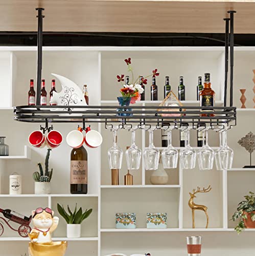 Hängendes Weinglasregal, industrielles Vintage-Metallbar-Weinglas-Hängeregal, verstellbares Metalldecken-Weinglasregal, schwebendes Regal für Geschirrflaschen für die Wohnküche, schwarz, 80 x 25 cm von LZLSKWU