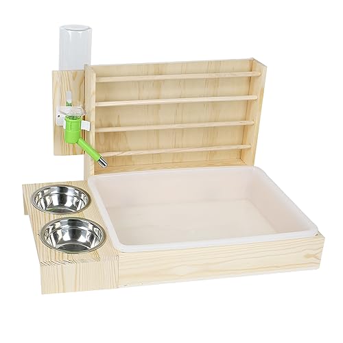 4 IN 1 Heuraufe Kaninchen Holz, mit Heuraufe meerschweinchen, Herausnehmbarer Kunststoff-Kastentoilette, für Kaninchen Meerschweinchen (4-in-1) von LZLUCKCOME