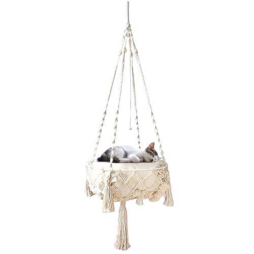 Katzenhängematte Wandmontage, Handgewebtes Katzen Hängemattenbett, Makramee Hängend Wand Seil Katzenbett, für Schlafen, Klettern (45 cm) von LZLUCKCOME