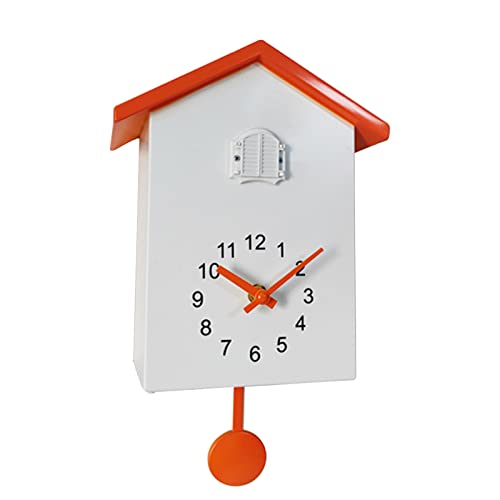 LZLUCKCOME Kuckucksuhr, Moderne Kuckucksuhr mit Pendel, Pendeluhr Wanduhr, Moderne Schwarzwalduhr, mit Nachtruhefunktion, Vogelgezwitscher, Vogelstimme (Weiß (Oberseite orange)) von LZLUCKCOME