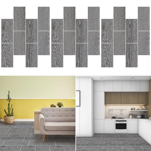 LZLUCKCOME Vinyl-Bodenbelag Selbstklebende Dielen PVC-Bodenbelag, PVC Laminat Dielen, Holz-Effekt, 15 X 30 cm, Set mit 8 oder 24 Stück, für Schlafzimmer, Wohnzimmer (24, Dunkelgrau) von LZLUCKCOME