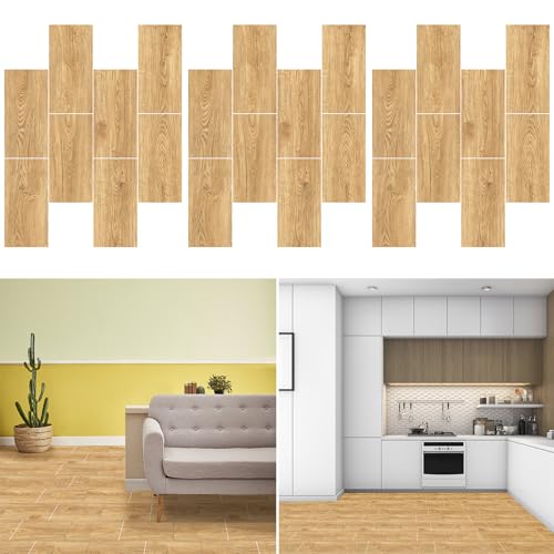 LZLUCKCOME Vinyl-Bodenbelag Selbstklebende Dielen PVC-Bodenbelag, PVC Laminat Dielen, Holz-Effekt, 15 X 30 cm, Set mit 8 oder 24 Stück, für Schlafzimmer, Wohnzimmer (24, Hellbraun) von LZLUCKCOME