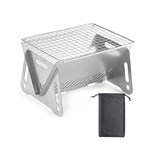 Mini Tragbarer Holzkohlegrill, Folding Grill, Barbecue Camping Grill Klappgrill Tischgrill Standgrilll aus Edelstahl, für Gartenbars Camping im Freien, Für 1-2 Personen von LZLUCKCOME