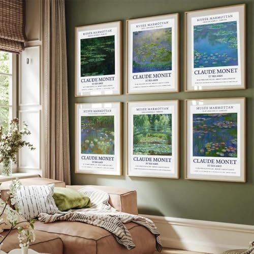 LZMASM Claude Monet Seerosen Kunstplakatdruck Japanische Brücke Seerosen Eindruck Leinwandgemälde Wohnzimmer Wohnkultur 40x60cmx6Pcs Rahmenlos von LZMASM
