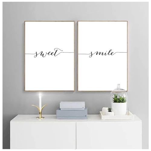 LZMASM Leinwandbild mit Zitaten „Love Smile Dream Sweet“, nordisches Wandbild, Dekoration für Zuhause, Schlafzimmer, 60 x 80 cm, 2-teilig, rahmenlos von LZMASM