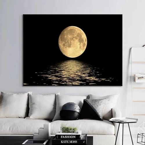 LZMASM Schwarz-weißer Mond, Leinwandgemälde, abstrakte Landschaft, Kunstdrucke und Poster, moderne Wandkunst, Bilder, Wohnzimmer, Heimdekoration, 70 x 100 cm, rahmenlos von LZMASM