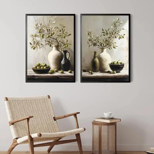 LZMASM Zitronen-Olivenbaum-Pflanzen in Vase, Drucke, Stillleben, Poster, Vintage-Wandkunst, Leinwandgemälde, botanische antike Wohnkultur, 40 x 60 cm, 2 Stück, rahmenlos von LZMASM