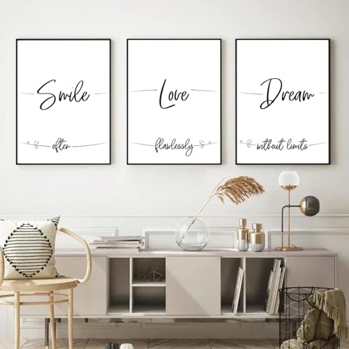 Lächeln, Liebe, Traum, Wort, inspirierende Lebenszitate, minimalistische Wandkunst, Leinwandgemälde, Poster, Wohnzimmer, moderne Wohnkultur, 40 x 60 cm, 3-teilig, rahmenlos von LZMASM
