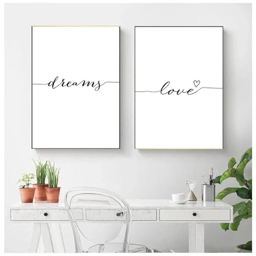 Love Smile Dream Sweet Zitate Leinwand Poster und Drucke Gemälde Wandkunst Nordisches dekoratives Bild Home Schlafzimmer Dekor 50x70cm-2 Stück Rahmenlos von LZMASM