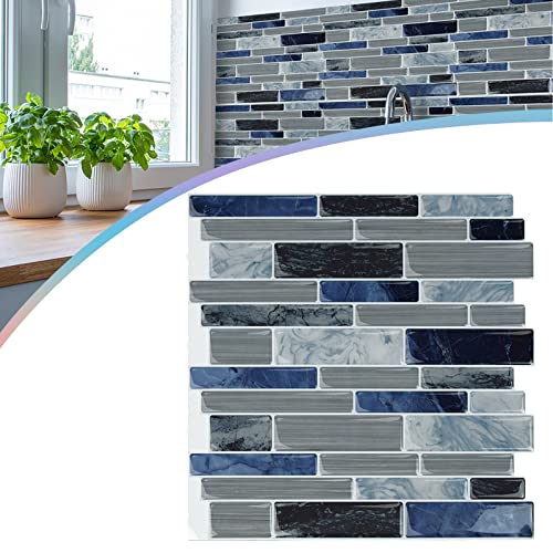 LZQ 10 Blatt Klebefliesen Küche Selbstklebende Backsplash Fliesen 3D Fliesenaufkleber Spritzschutz Wasserdicht Marmor Design für Küche Bad (30 × 30 cm, Blau) von LZQ