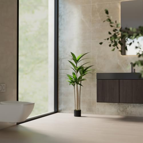 LZQ 120cm Künstlicher Dracaena Fragrans mit Blättern aus Klebefolie, Große Künstliche Pflanzen für Wohnzimmer Deko, Dekorativer Kunstbaum im Plastiktopf, Plastik Pflanze für Zuhause, Balkon und Büro von LZQ