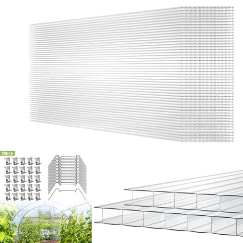 LZQ 14 Pcs Polycarbonat Hohlkammerplatten Hohlkammerstegplatten Doppelstegplatten transparente Polykarbonat Platten 4 mm stark 60,5 x 121 cm Ersatzteile für Garten Treibhaus Ersatzplatten 10,25 m² von LZQ