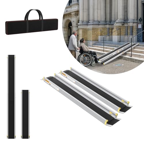 LZQ 2 x 106.5-152-183cm Teleskop Rollstuhlrampe Aluminium Auffahrrampe Rampe für Treppe Verstellbare Teleskoprampe bis 300 kg Ladekapazität Teleskoprampen für Rollstuhl Rollstuhlrampe für Treppen von LZQ