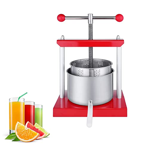 LZQ 3L Obstpresse Manuell Fruchtpresse Weinpresse Edelstahl Beerenpresse Maischepresse Apfelpresse Saftpressen Obstmühle Saftpresse Manuell für Obst, Gemüse, Kräuter (Rot) von LZQ