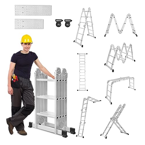 LZQ 4x3 Mehrzweckleiter 340cm 6 in 1 Alu Leiter Vielzweckleiter Klappleiter Haushaltsleiter Arbeitsleiter Anlegeleiter Steigleiter Arbeitsbühne Multifunktionsleiter Gelenkleiter von LZQ