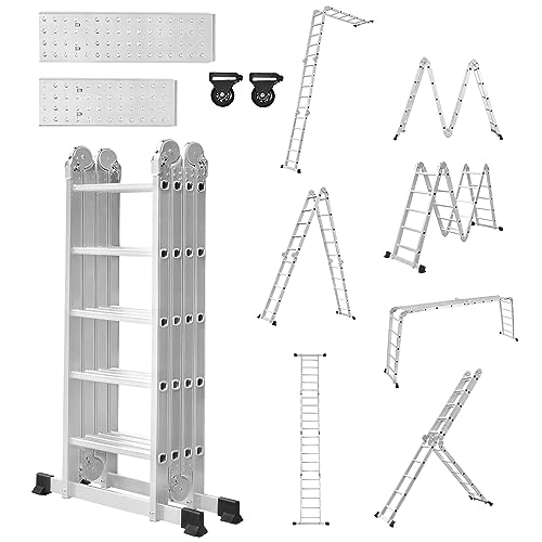 LZQ 4x5 Mehrzweckleiter 550cm 6 in 1 Alu Leiter Vielzweckleiter Klappleiter Haushaltsleiter Arbeitsleiter Anlegeleiter Steigleiter Arbeitsbühne Multifunktionsleiter Gelenkleiter von LZQ