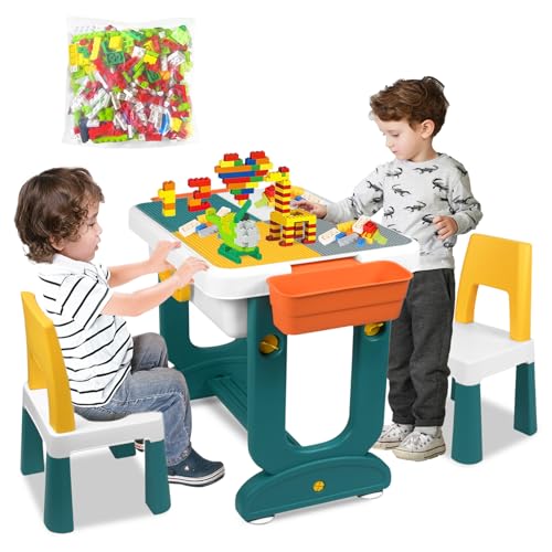 LZQ 5-in-1 Kindertisch mit Stühle Set Kinder Tisch Stuhl Spieltisch mit Bausteine und 2 Stühle Doppelseitiger Tischplatte Multifunktionaler Aktivitätstisch mit Stauraum für Lernen Lernspiele LZQ 5-in-1 Kindertisch mit Stühle Set Kinder Tisch Stuhl Spieltisch mit Bausteine und 2 Stühle Doppelseitiger Tischplatte Multifunktionaler Aktivitätstisch mit Stauraum für Lernen Lernspiele von LZQ