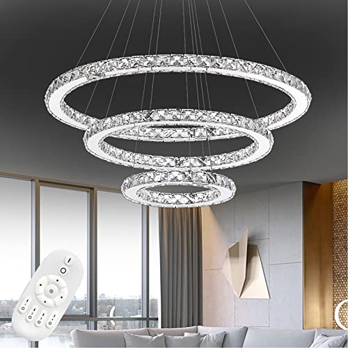 LZQ 72W LED Moderne Kristall Kronleuchter Dimmbar Pendelleuchte Kreative Hängelampe, 3 Ringe Einstellbare Deckenleuchte Kronleuchter Schlafzimmerlampe für Wohnzimmer Küche Esszimmer von LZQ